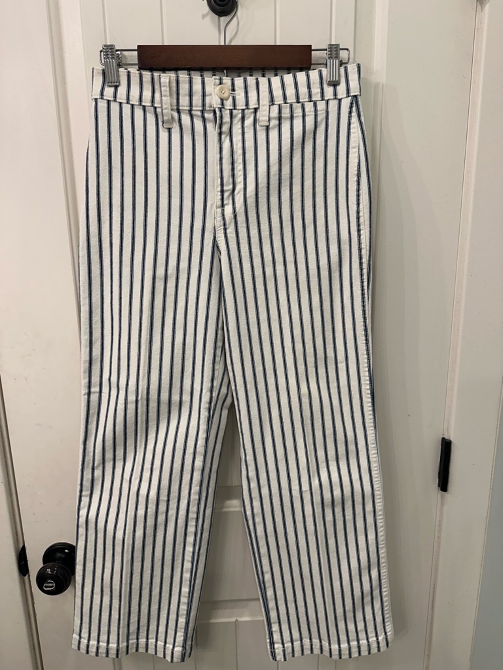 J.Crew Striped Wide Leg Pants Denim White Blue Size 25